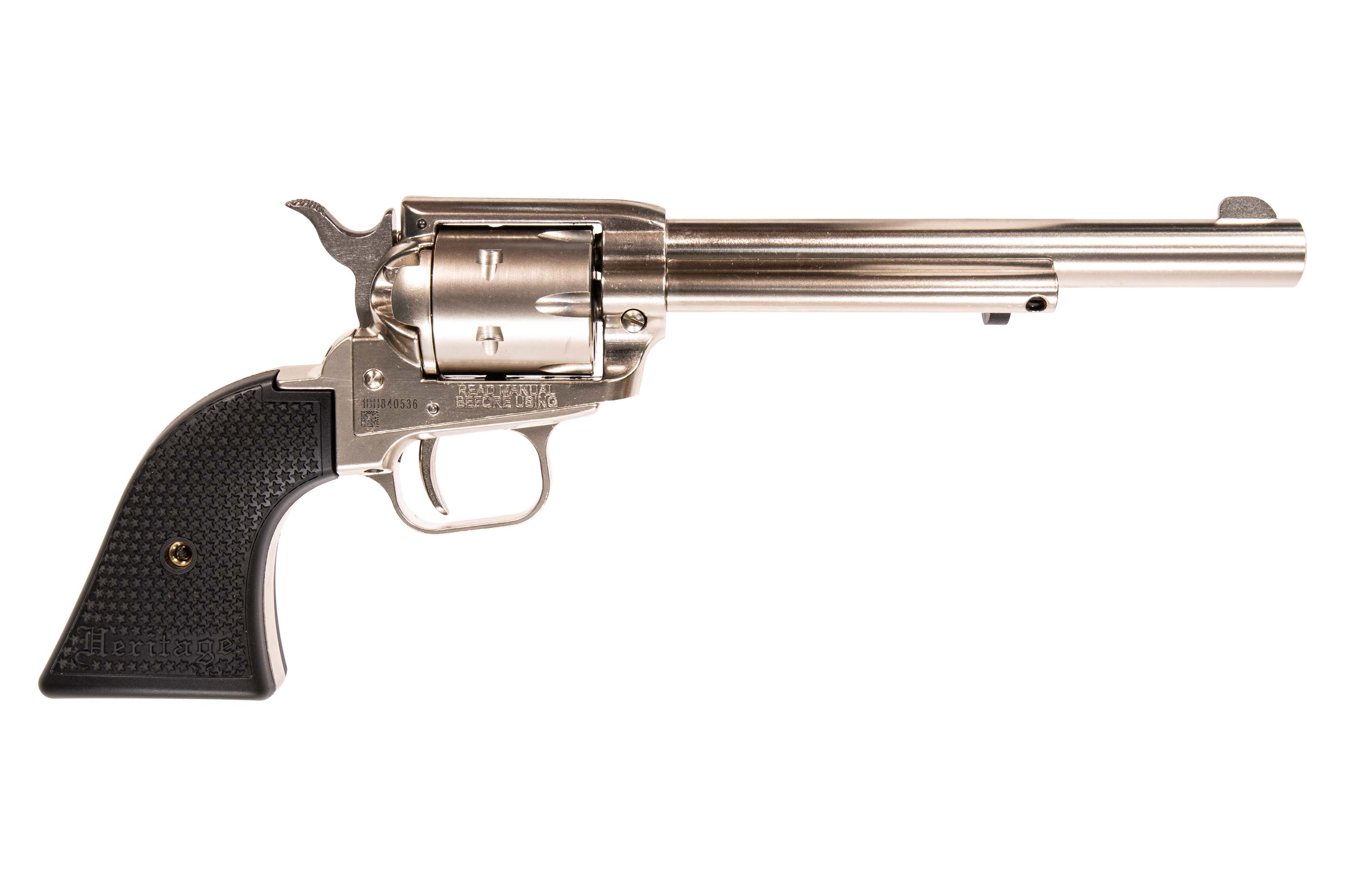 HERITAGE MANUFACTURING Rough Rider 22 LR Nickel 6.5'' 6rd Black Poly Stars Grips